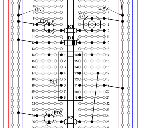 図8、図5のNOT回路の実体配線図の例