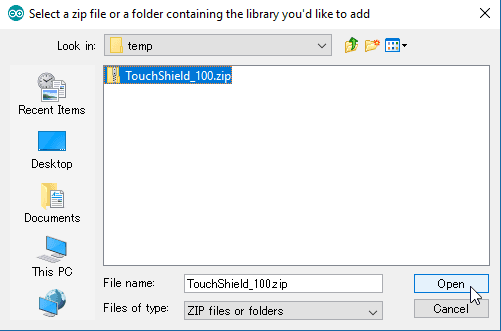 Selecting and opening the .ZIP file