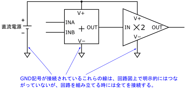 図12、GND記号を複数使ってGNDの配線の記入を省略した例