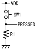 図1(再掲)、スイッチのボタンが押されている時にHになる正論理の信号を発生する回路
