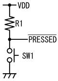図2、スイッチのボタンが押されている時にLになる負論理の信号を発生する回路