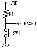 図17、スイッチのボタンが押されていない時にHになる正論理の信号を発生する回路