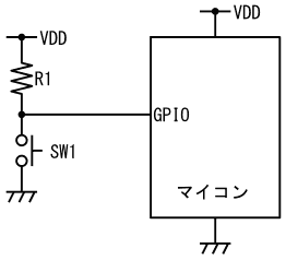 図19、マイコンで押しボタンスイッチの状態を検出する回路