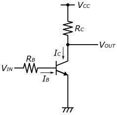 図41(再掲)、NPNトランジスタを使ったNOT回路(その1)