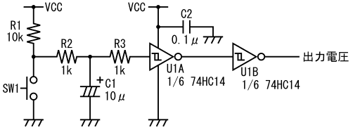 図25、図17の回路の後段に74HC14による反転シュミットトリガ回路を追加して負論理出力にした例