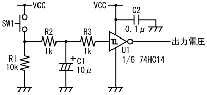 図26、図17の回路のR1とSW1の配置を交換して負論理出力にした例