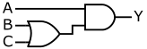 図4、OR回路とAND回路を組み合わせた3入力1出力回路