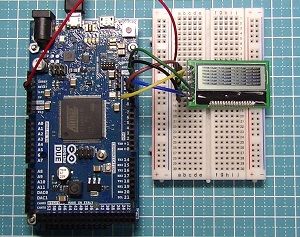写真10、Arduino DueとAQM1248Aを直結した例(ハードウェアSPI)