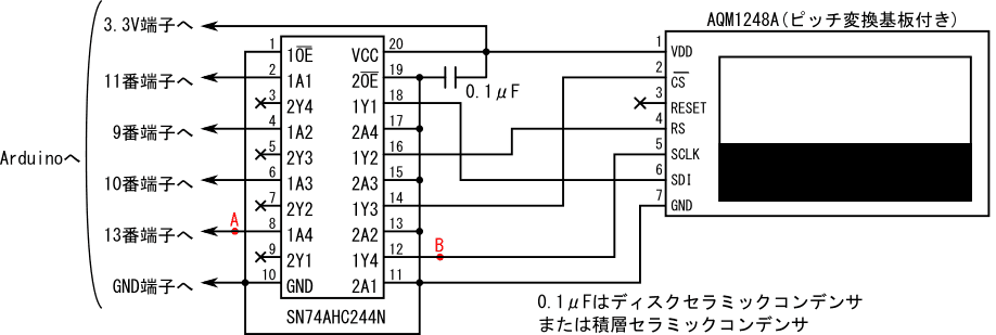 図18、74AHC244を用いたレベル変換回路の波形測定点