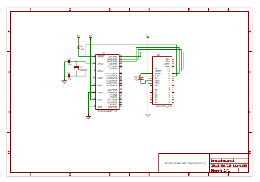 図7、ArduinoとATmega328Pの接続(水晶振動子あり)