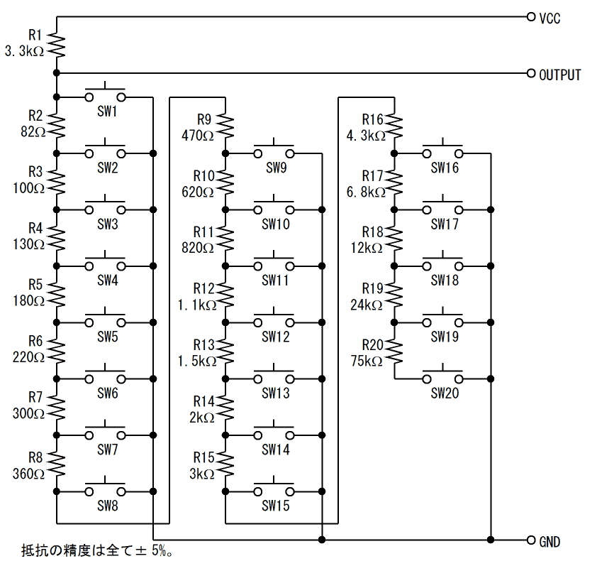 図7、自動設計により得られた20個のスイッチのキーパッド