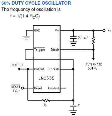 図7、LMC555を用いたデューティー比50%の発振回路