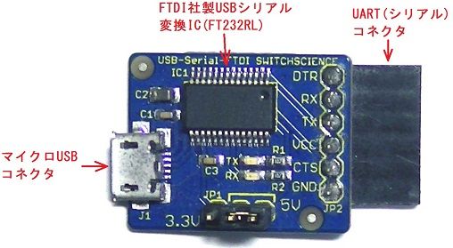 写真1、FTDI社のICを利用したUSBシリアル変換器の例
