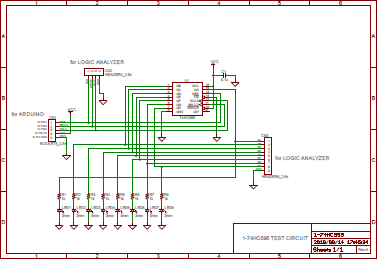 図15、74HC595の動作確認用の基板の回路図