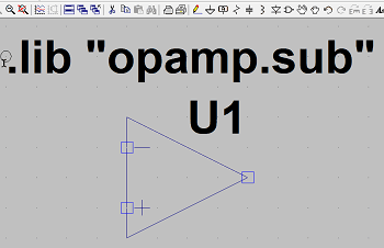 図7、.lib "opamb.sub"を回路図中に配置している様子