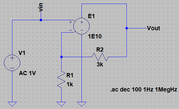 図51、非反転増幅回路のシミュレーションに用いる回路