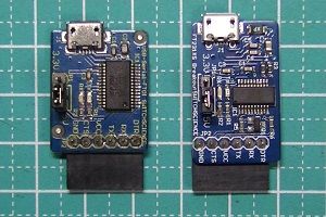 写真1、旧製品(Rev.1基板、左)と新製品のFTDI USBシリアル変換アダプター Rev.2(Rev.2基板、右)