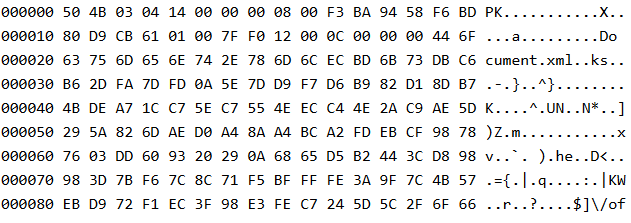 図2、16進ダンプリストを出力した例