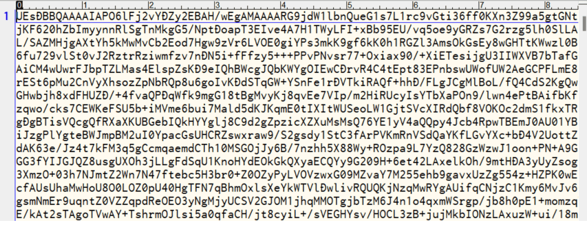 図4、Base64エンコード(改行なし)のエンコード結果をテキストエディタにペーストした例