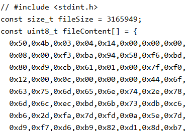 図6、C言語のソースに埋め込みの出力結果の例